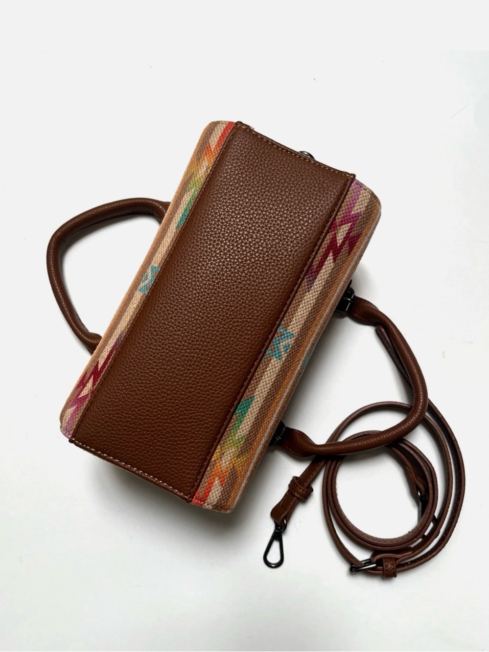 Wrangler Multicolor Aztec-Patterned Brown Canvas Satchel - Picture 7 of 9